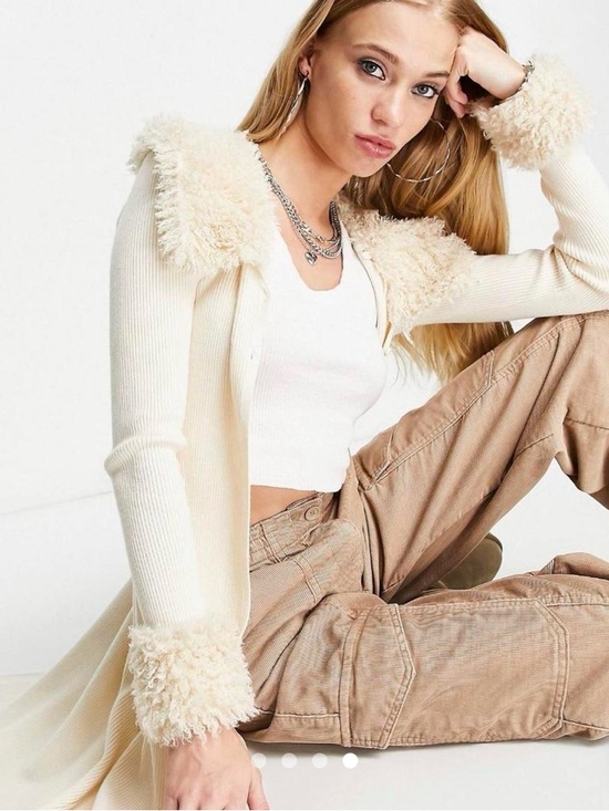 Bershka Jackets & Blazers - Bershka Cream Teddy-Trim Long Cardigan NWT